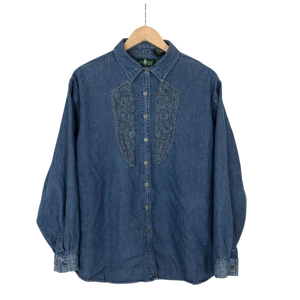 Hunt Club Embroidered Button Up Denim Shirt Size 20W / 2X Western Cowgirl Rodeo